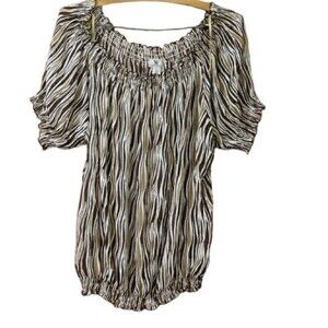 Worthington Vintage 90s Swirly Striped Sheer Wavy Print Blouse Top XL
